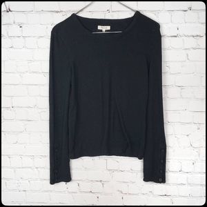 MADEWELL Black Long Sleeve Button Accent Crew Neck Women's Casual Knit Top Small